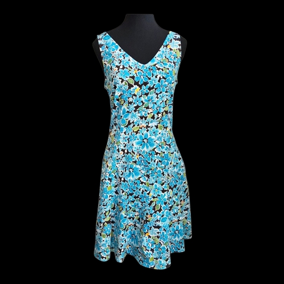 Tristan & Iseut Blue Floral V-Neck A-Line Sundress With Dropped Waist Size 4 - Picture 1 of 6